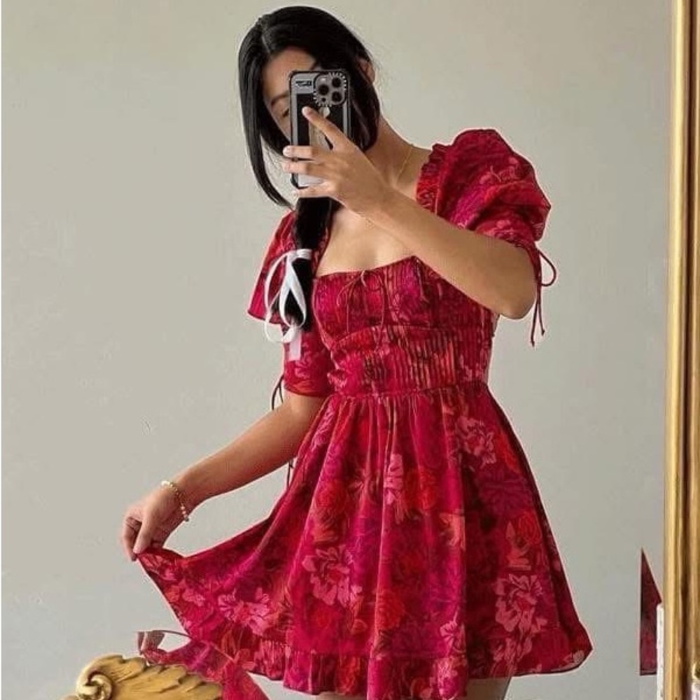 For Love & Lemon . Red Floral Open-Back Dress - Picture 2 of 9